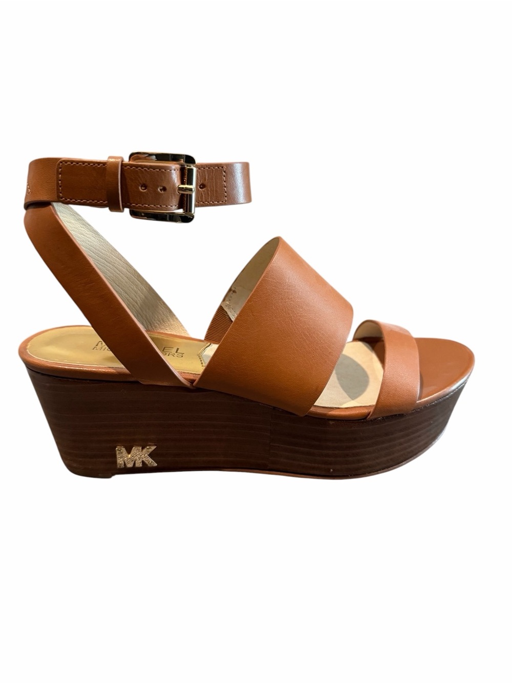 MICHAEL KORS Cognac Leather Platform Wedge Sandals